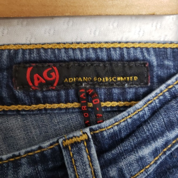 AG Adriano Goldschmied The Angel Boot Cut Jeans Dark Wash Blue 26x33 Raw Hem EUC - Picture 6 of 13